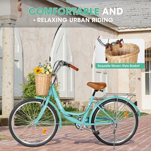 24 Inch Green Beach Cruiser Bike - High Carbon Steel Frame