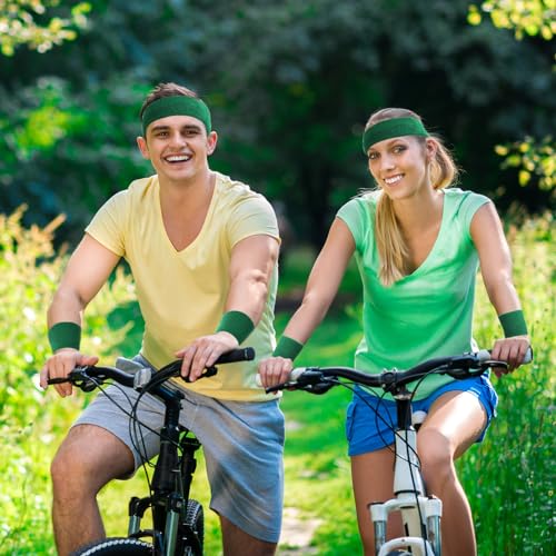 Bememo 6-Piece Sport Sweatband Set Dark Green: 2 Headbands & 4 Wristbands