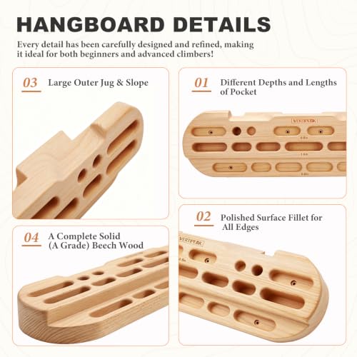 VERTIPEAK Wooden Climbing Hangboard with Mounting Kit for Finger Strength Training