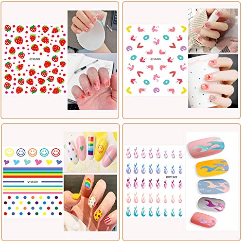 Nail Stickers for Women and Little Girls - 12 Sheets 3D Self-Adhesive