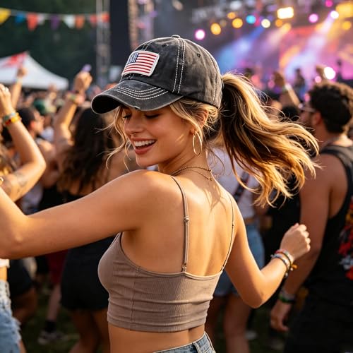 Distressed USA Flag Baseball Cap for Women & Men - Black