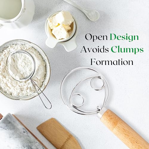Danish Dough Whisk with Dough Scraper - 13 Inch Stainless Steel Tool