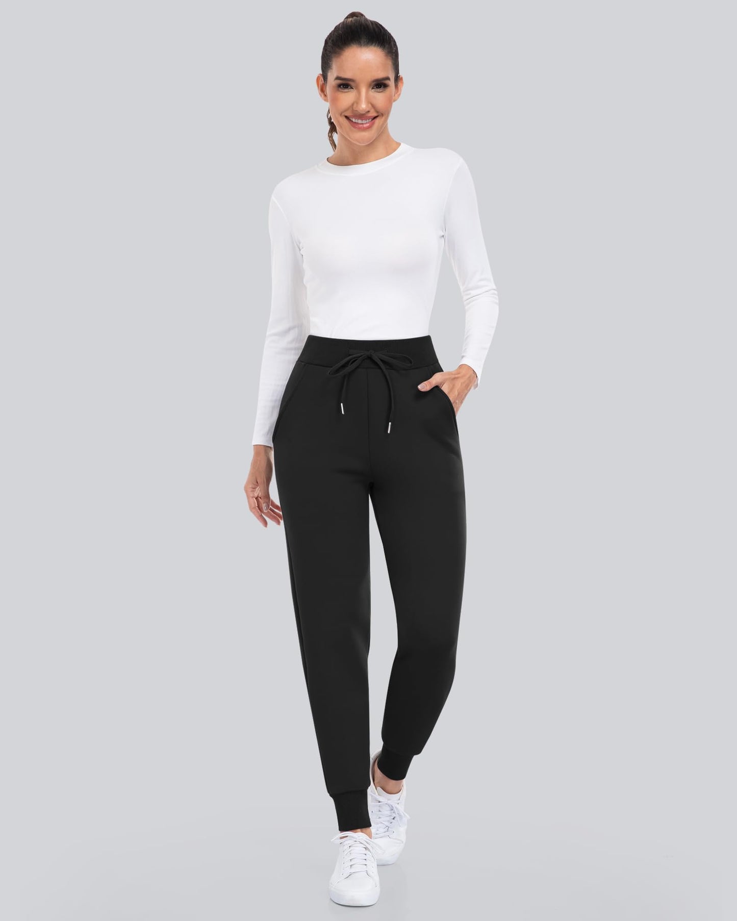 CHRLEISURE Fleece Lined Pants Women - Thermal Winter Warm Cold Weather Athletic Jogger Sweatpants with Pockets(Black,XL)