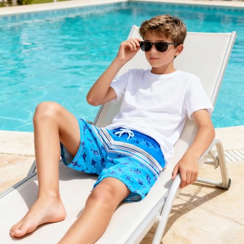 Boys Swim Trunks with Boxer Brief Liner - Shark, 7 Years