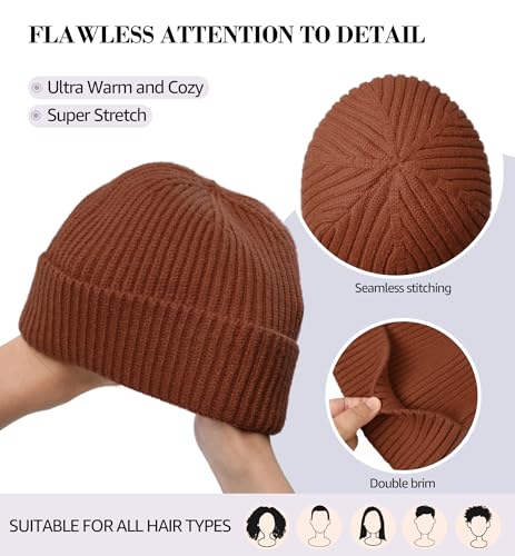 Winter Knit Trawler Beanie for Men & Women - Caramel