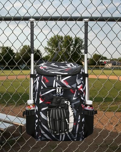 FOKDUVB Kids Baseball Softball Bag Black, Spacious Sports Equipment Organizer