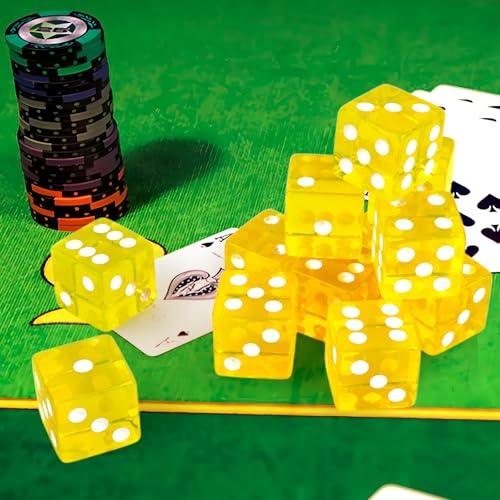 12-Piece 19mm Translucent Casino Dice Set - Yellow Square Corner Gaming Dice