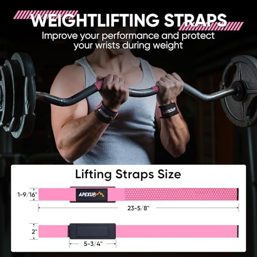 Weight Lifting Straps with Silicone Grip - Padded Wrist Support - Pink