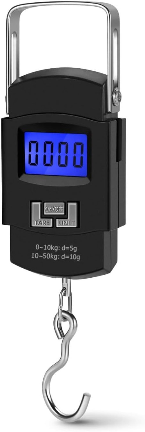 Flexzion Digital Hanging Scale - 110lb Portable Luggage & Fish Scale with LCD Display & Stainless Steel Hook