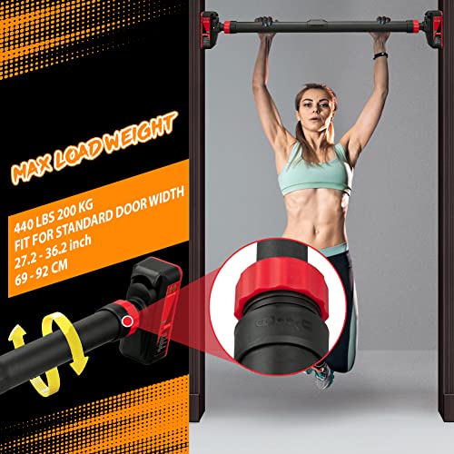 BouPower Black & Red Adjustable Door Pull-Up Bar with Level Meter, Auto Lock, 660lbs Capacity