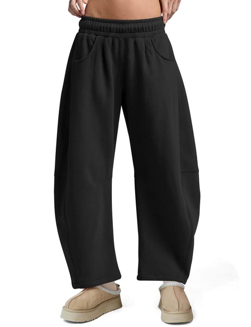 FACDIBY Women's Barrel Sweatpants Fleece Lined Wide Leg Baggy Sweat Pants Interior Drawstring Athletic High Waisted Lounge Sweats with Pockets Black M