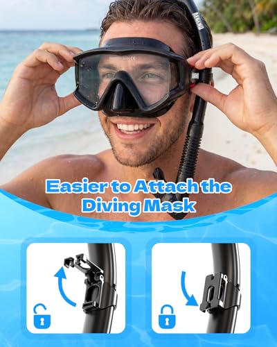 Snorkeling Gear Set for Adults - Dry Top Snorkel & Mask - Carbon Black