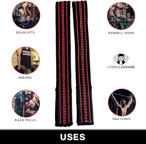 Powerlifting Straps - Heavy Duty Cotton Wrist Wraps Red with Grey Stripe