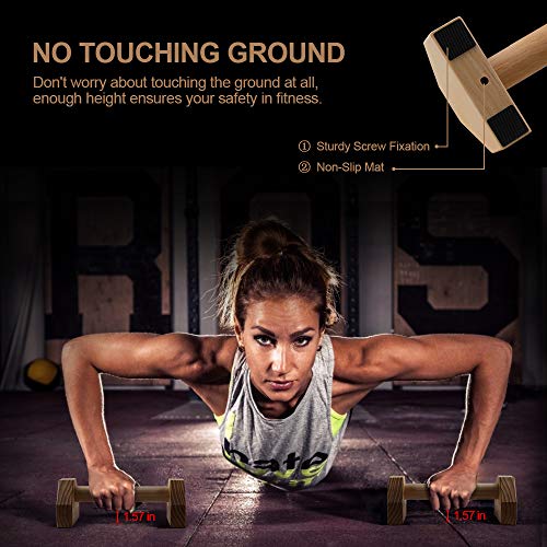 Wood Push-Up Bars - Non-Slip 30CM Parallettes for Home Workout - Pine Wood