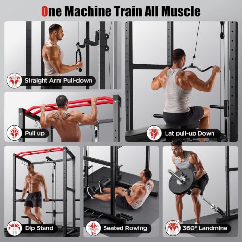Multi-Functional Power Rack with Pulley System - Red