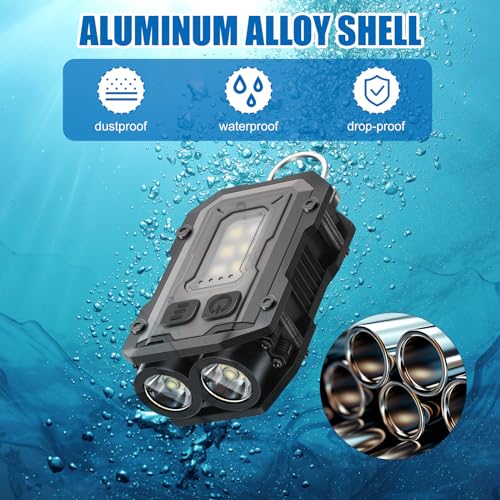 3 Pcs Mini EDC Flashlight Rechargeable Small Keychain Flashlight with White Red Blue Light, 800 High Lumens Pocket USB C LED COB Portable Flash Lights with Clip and Magnet, 8 Modes