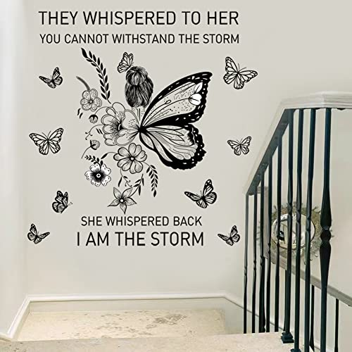 Inspirational Quote Wall Decal - Flower Vine & Butterfly Vinyl Wall Art