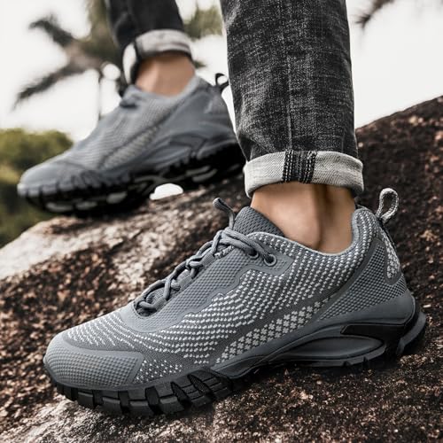 LEDINEY Mens Waterproof Lightweight Hiking Shoes Ankle Boots Grey 12
