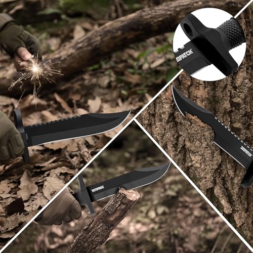 Dispatch Black Fixed Blade Hunting Knife 12-inch Survival Bowie with Sheath