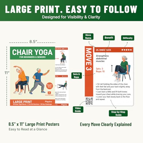 Chair Yoga & Tai Chi Workout Charts for Seniors - 30-Day Challenge