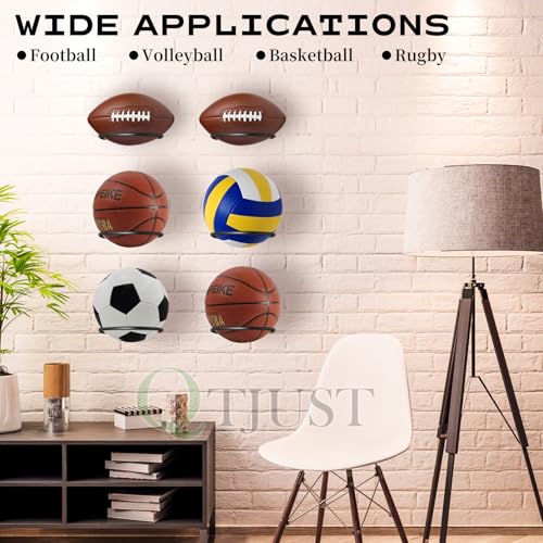 Wall-Mounted Metal Ball Holder - 4 Heavy-Duty Racks for Sports Gear