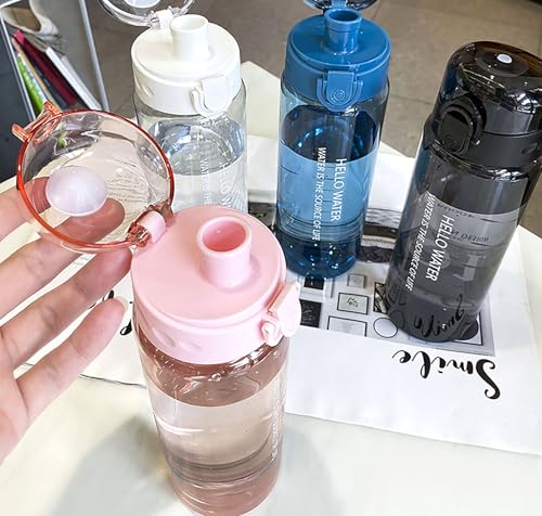 26oz Transparent Pink Sports Water Bottle with Straw