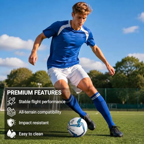 Senston Size 4 Blue Soccer Ball with Pump - Durable PVC Training Football