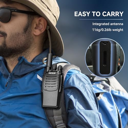 Retevis H-777 Rechargeable Walkie Talkies with Flashlight - Black, 2 Pack