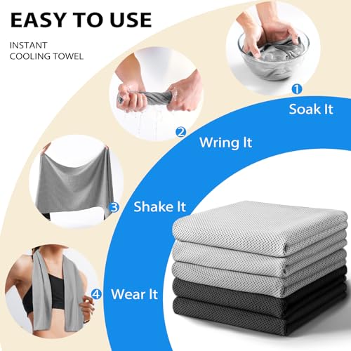 Cooling Towels - 5 Pack Quick Dry Gym Towels - Black & Grey