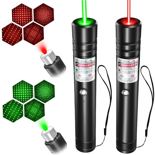 [2 Packs Green+Red] Rechargeable Laser Pointer High Power Green Red Beam Laser Light Long Distance Range for TV/LED/LCD Screens Tactical Flashlights Presentation Office/Outdoors/Astronomic