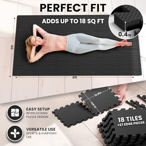 Interlocking Foam Gym Mats Set - 18 Pieces, 12.6"x12.6"