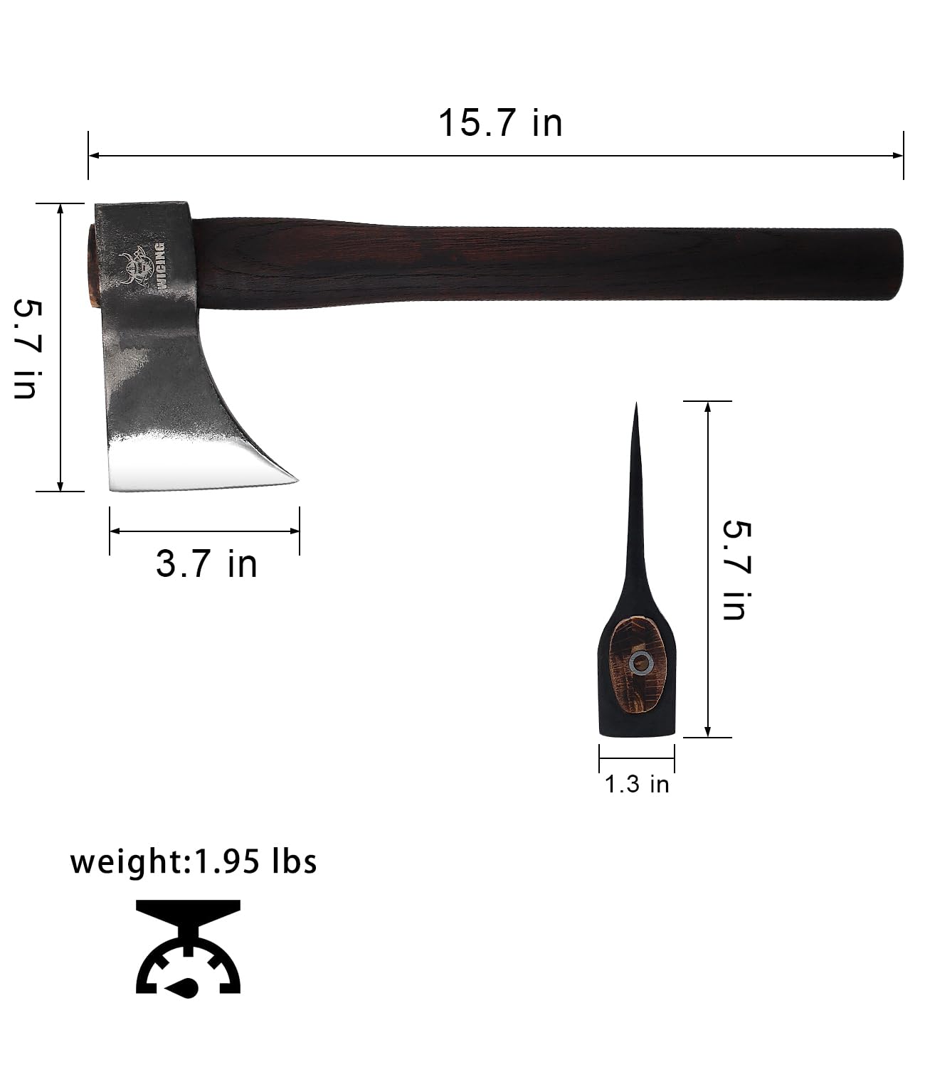 WICING 15.7" Throwing Axes, 1065 Manganese Steel Throwing Hatchet Beech Wood Handle for Axe Throwing Competitions - 3 Pack