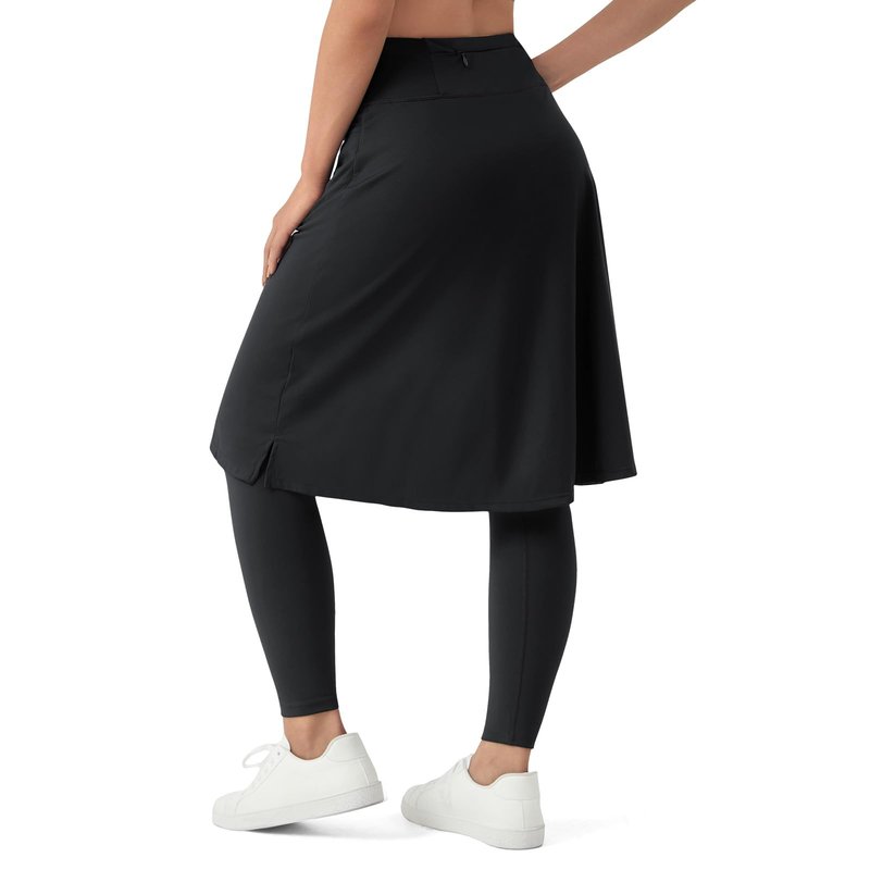 beroy Women Skirt with Fleece Full Leggings Modest Athletic Tennis Golf High Waist Skirted Capris Legging with Pockets Black L