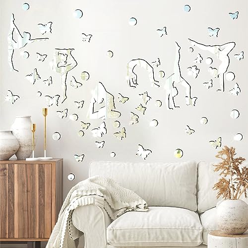 Gymnastics Wall Decals Silhouettes Sport Art Girl Vinyl Decals Wall Sticker Fits Kids Room Decor Home Decor for Living Room Bathroom Removable Modern Mirror Tile Sticker for Yoga Room Gym Bedroom