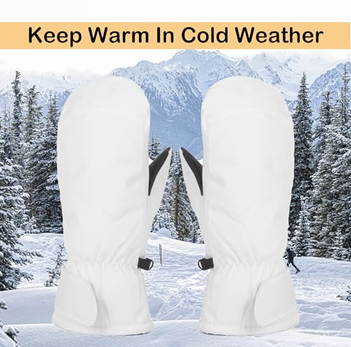 Winter Thermal Ski Mittens - Waterproof Windproof Snow Gloves - White