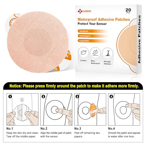 Carbou Libre 2/3/3 Plus Waterproof Sensor Covers 20PCS - Tan, Hypoallergenic CGM Patches