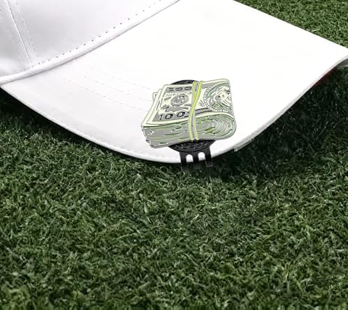 Golf Ball Marker with Dollar Cash Stack Design - Magnetic Hat Clip - Black