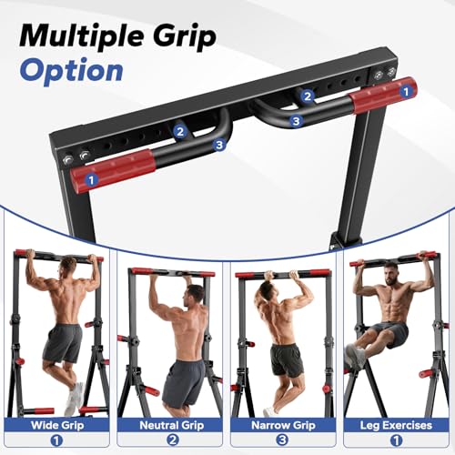 Foldable Adjustable Pull Up Bar - Red Power Tower Dip Station