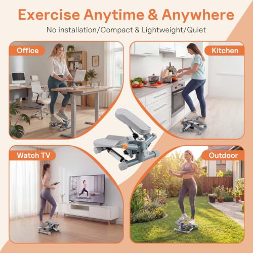 Mini Stepper with Resistance Bands - Gray Portable Exercise Equipment