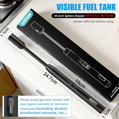 LcFun Double Black Refillable Torch Lighter with Long Flexible Stem & Visible Fuel Window