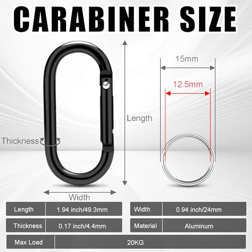 12-Pack Aluminum Carabiner Keyring Clips - Black