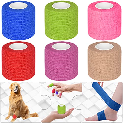 Self Adhesive Bandage Wrap - 6 Pack, 2 Inch x 5 Yards, Mixed Colors