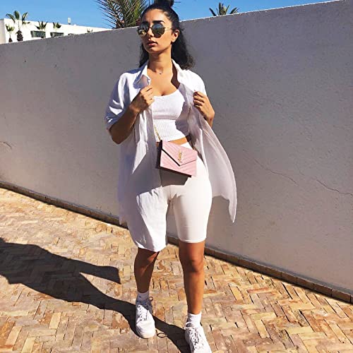 High Waisted Biker Shorts with Pockets - 8 Inch - White