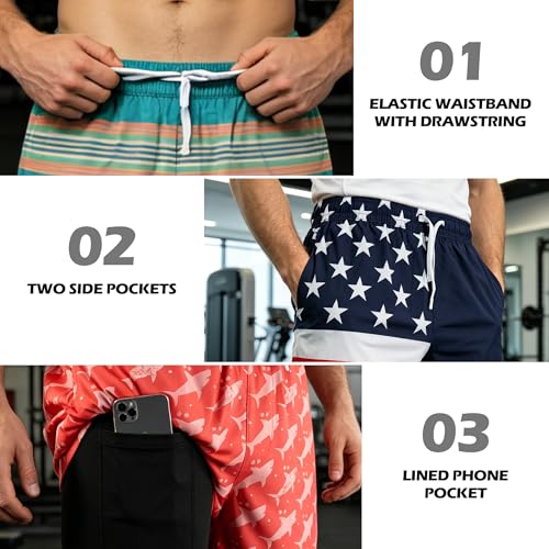 Men's Swim Trunks Hawaiian Quick Dry 2 in 1 Board Shorts with Pockets