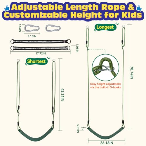 HeyZoo 2 Pack Heavy Duty Kids Swing Seats 330LBS, Green, Adjustable Rope