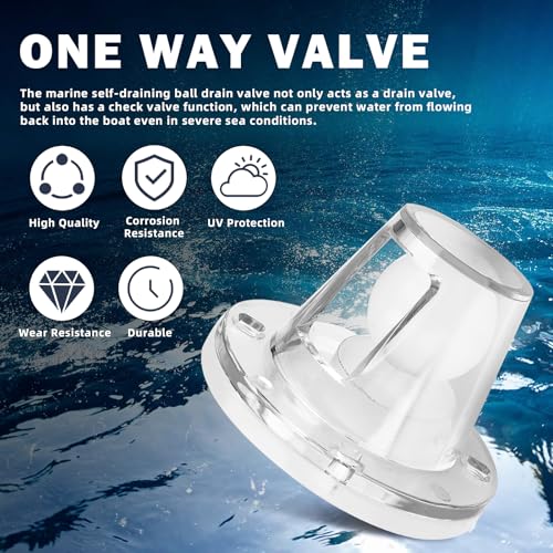 Boat Self-Bailing Drain Valve 3/4-1.5 Inch Fit Marine Scuppers 2 Pack
