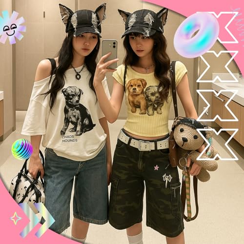 Shyyween Y2K Grunge Bunny & Cat Hat with Ears - Unique Ears Design