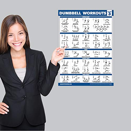 Dumbbell Workout Posters - 3 Pack Laminated Exercise Charts (18" x 24")