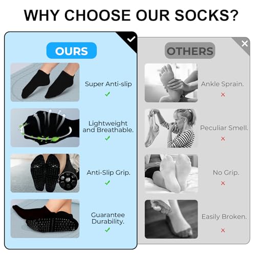 Non-Slip Pilates Grip Socks for Women - Ankle Yoga Socks - 3 Pairs Black