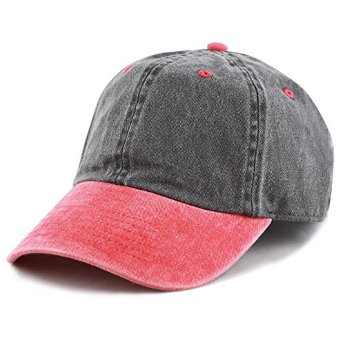 Black/Red 1 Size Cotton Pigment Dyed Dad Hat - Six Panel Cap for Men & Women